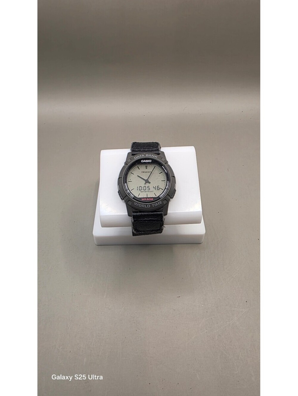 Casio World Time Digital Analog Watch with Black Fabric Band